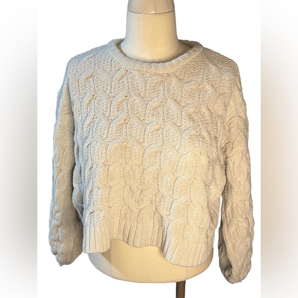 Anthropologie Moon and Madison Chunky Cream Crop top sweater - Picture 1 of 5